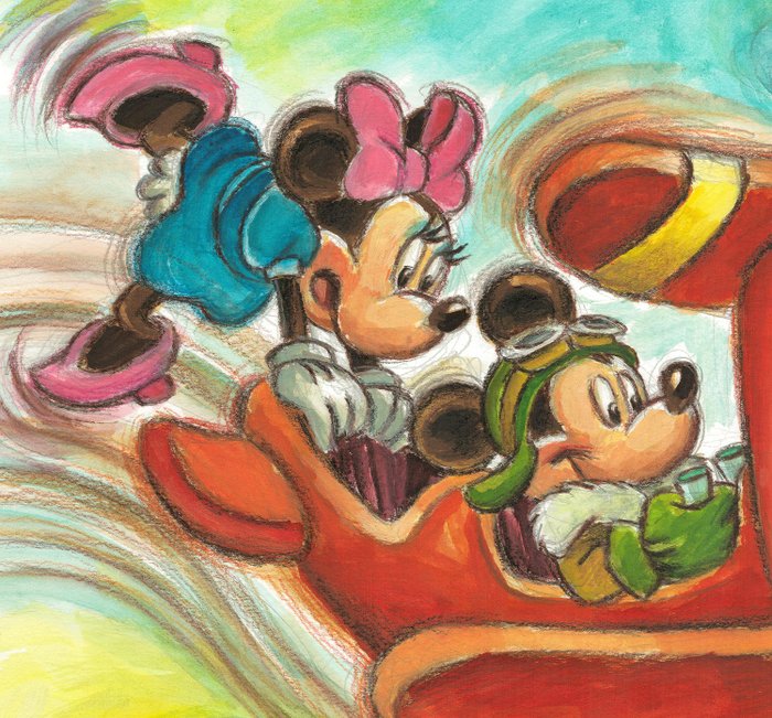 Joan Vizcarra - Mickey  Minnie Mouse: Adventure in the Air - Original Painting - 50 x 35 cm