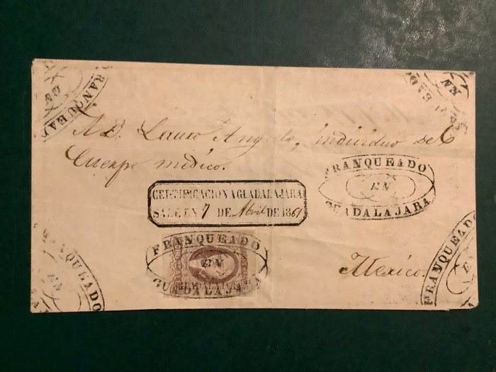 Mexico 1861 - 1 Ægte Miguel Hidzlgo med Berzirk tryk på brev - Michel 7 I