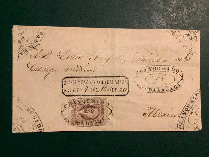 Mexico 1861 - 1 Ægte Miguel Hidzlgo med Berzirk tryk på brev - Michel 7 I