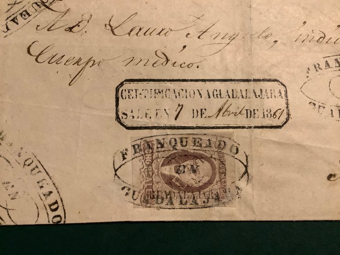 Mexico 1861 - 1 Ægte Miguel Hidzlgo med Berzirk tryk på brev - Michel 7 I