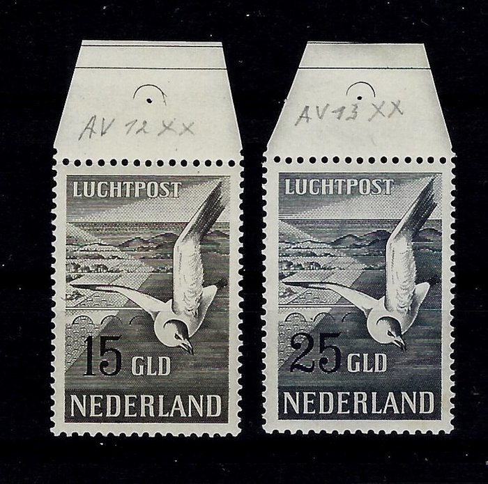 Holland 1951 - Luftpoststempler Måge MEST FRISK med kantstykke - NVPH LP12-LP13