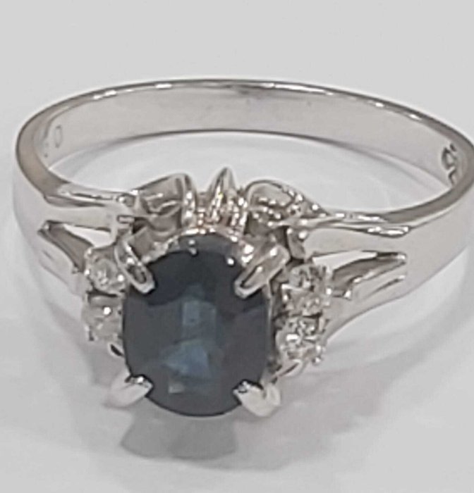 Ring - 14 karat Hvidguld -  1.01ct. tw. Safir - Diamant