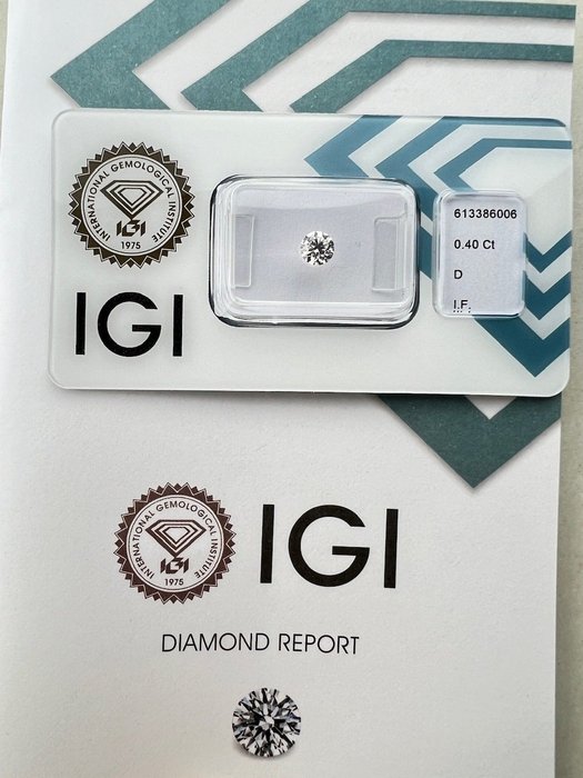 1 pcs Diamant  (Natur)  - 0.40 ct - Rund - D (farveløs) - IF - International Gemological Institute (IGI)