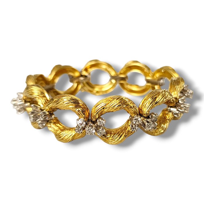 Armbånd - 18 kraat Gulguld, Vintage fantastisk 18 karat guld  8 karat naturligt diamantarmbånd 45 gram Diamant (Natur)