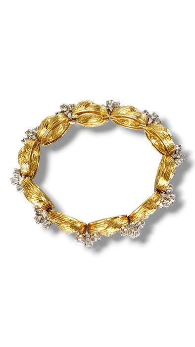 Armbånd - 18 kraat Gulguld, Vintage fantastisk 18 karat guld  8 karat naturligt diamantarmbånd 45 gram Diamant (Natur)