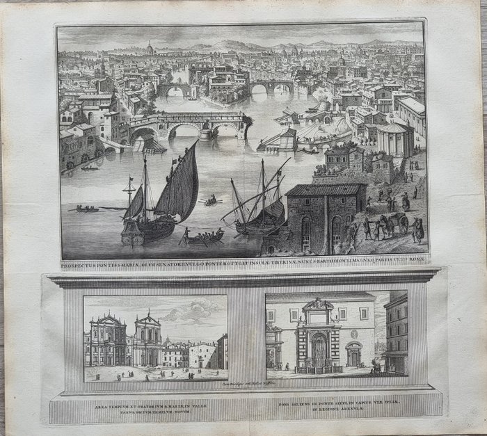 Italien - Rom; François Halma / Lievin Cruyl - Beschryving van Nieuw / Vedute di Roma - Prospectus Ponte rotto e Isola Tiberina - 1701-1720