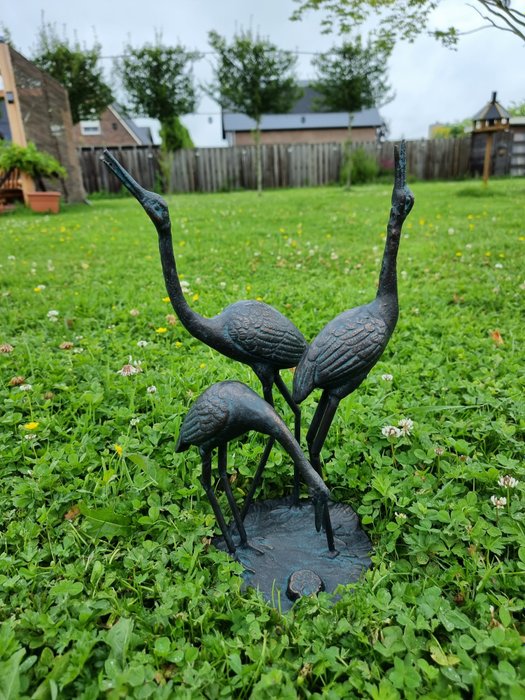 Statue, Cranes on Water Lily - 37.5 cm - Metal