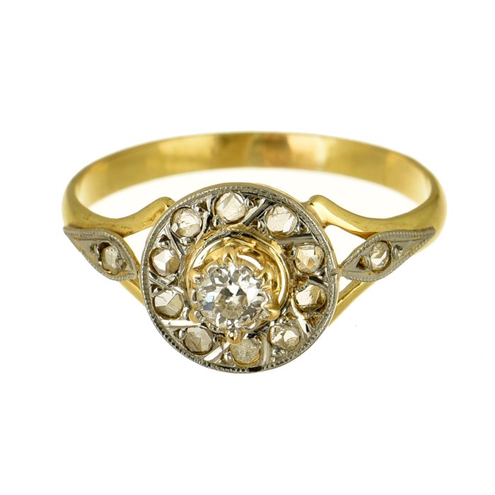 Ring - 18 kraat Gulguld, Hvidguld Diamant (Natur)