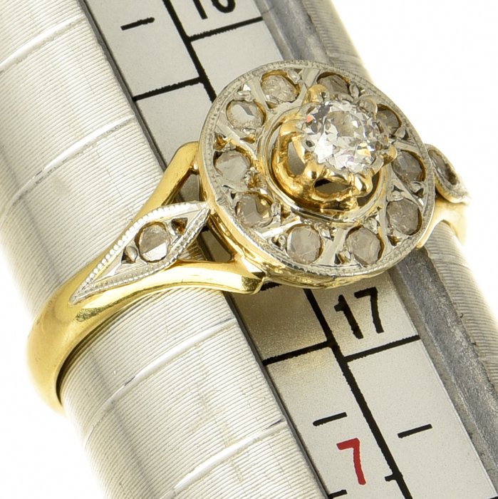 Ring - 18 kraat Gulguld, Hvidguld Diamant (Natur)