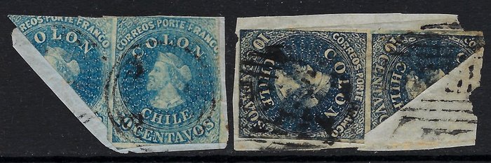 Chile 1859/67 - Tyktarmsparti med sorter og todelt