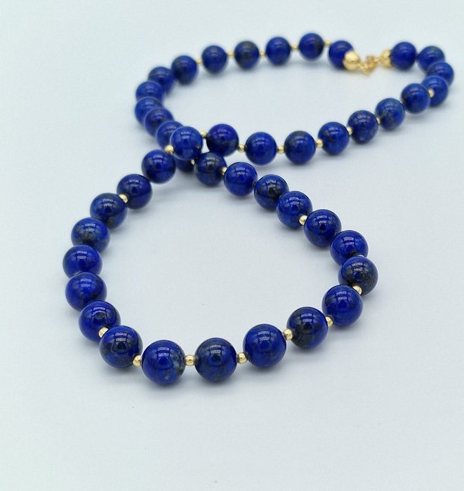 Ingen mindstepris - Halskæde - 18 kraat Gulguld Lapis lazuli - Lapis lazuli 10 mm/18k guld