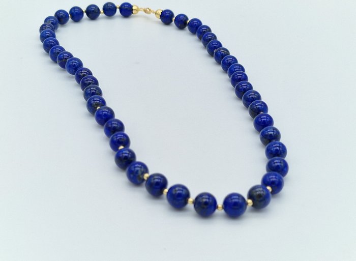 Ingen mindstepris - Halskæde - 18 kraat Gulguld Lapis lazuli - Lapis lazuli 10 mm/18k guld