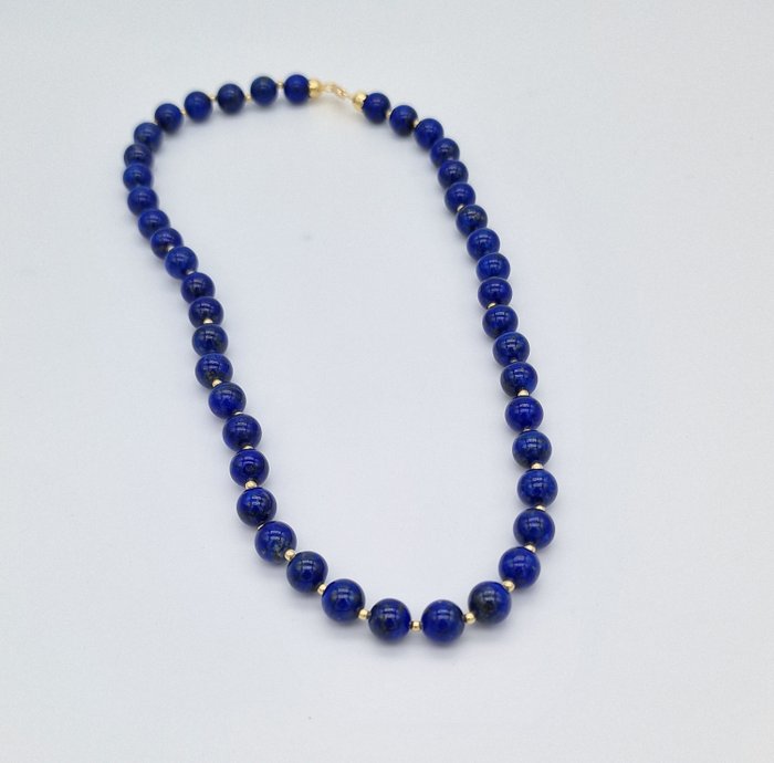 Ingen mindstepris - Halskæde - 18 kraat Gulguld Lapis lazuli - Lapis lazuli 10 mm/18k guld