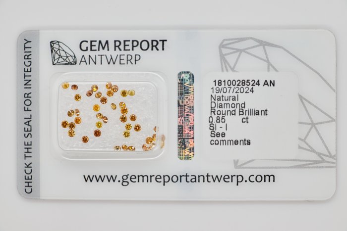 Ingen mindstepris - 43 pcs Diamant  (Naturfarvet)  - 085 ct - Rund Blandet orange - I3 SI1 - Gem Report Antwerp (GRA) - INGEN RESERVEPRIS