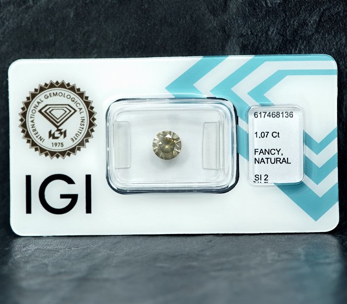 1 pcs Diamant  (Naturfarvet)  - 1.07 ct - Fancy Grålig Gul - SI2 - International Gemological Institute (IGI)