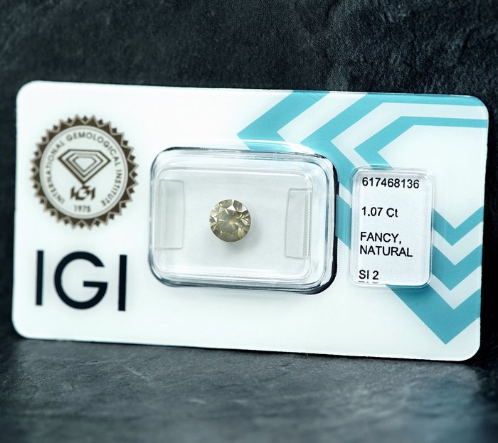 1 pcs Diamant  (Naturfarvet)  - 1.07 ct - Fancy Grålig Gul - SI2 - International Gemological Institute (IGI)