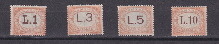 San Marino 1925 - Komplet sæt af 9 skattemærker i ændrede farver, Sassone 19/27. Lingulerede høje værdier - Sassone Serie 802