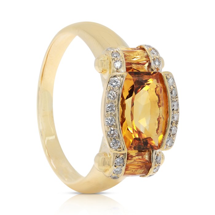 Ring - 18 kraat Gulguld -  1.16ct. tw. Citrin - Diamant