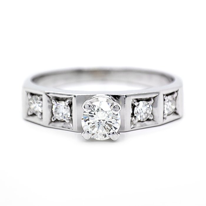 Ring - 14 karat Hvidguld -  035ct tw Diamant (Natur)