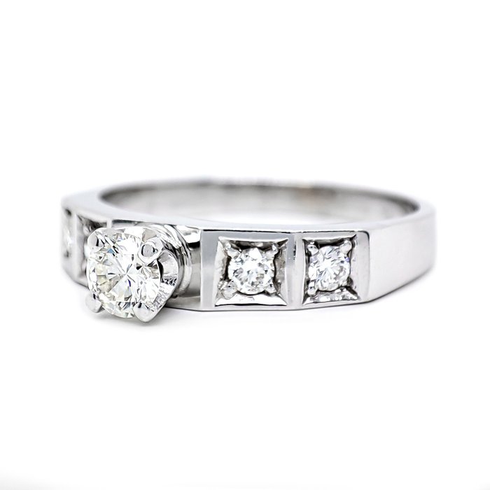 Ring - 14 karat Hvidguld -  035ct tw Diamant (Natur)