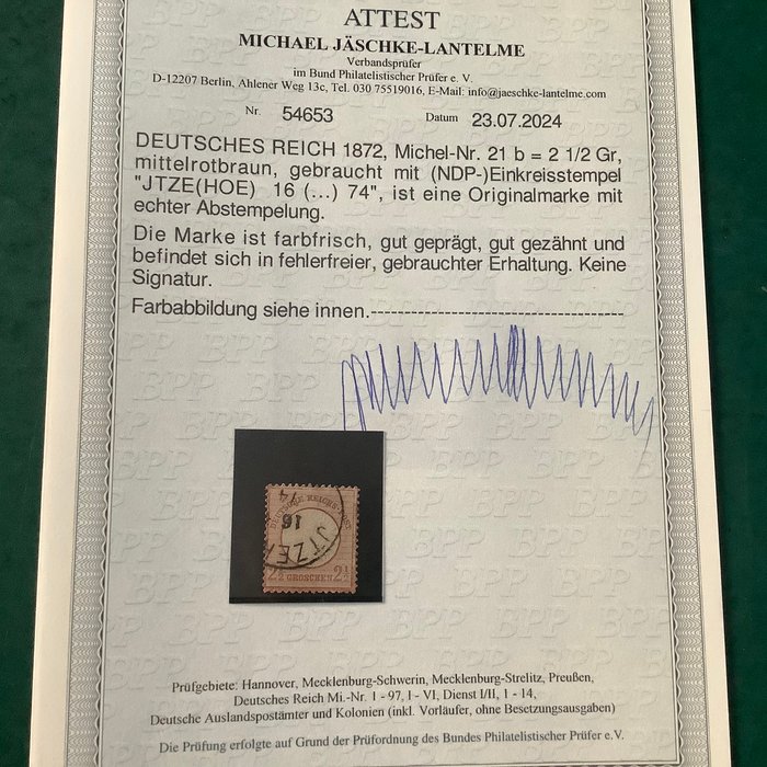 Tyske Kejserrige 1872 - 25 Groschen i god nuance med NDP-stempel Jtzehoe - vægfrit fotocertifikat Jaschke Lantelme - Michel 21b