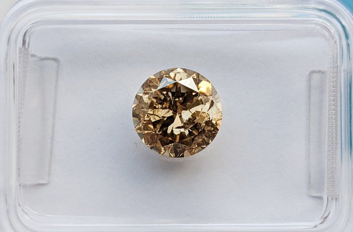 Ingen mindstepris - 1 pcs Diamant  (Naturfarvet)  - 1.51 ct - Rund - Fancy Gul Brun - I1 - International Gemological Institute (IGI)