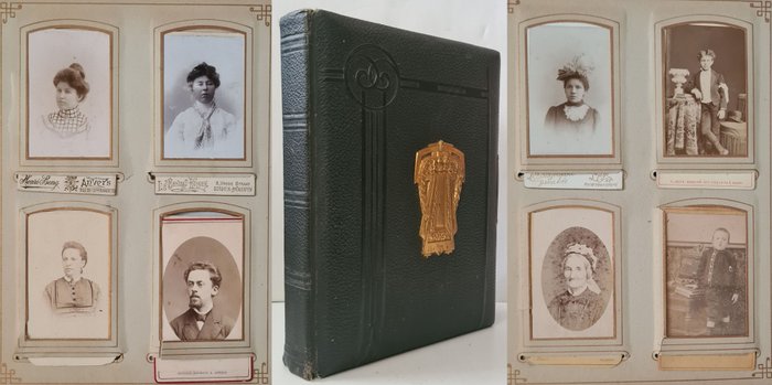 Onbekend - Jugenstil lederen fotoalbum met 72 CDV/kabinetfoto's uit België - 1870