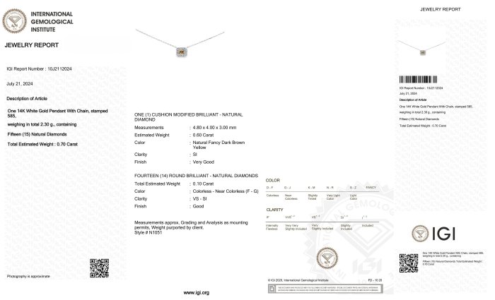 Halskæde med vedhæng - 14 karat Hvidguld -  0.70ct. tw. Diamant (Naturfarvet) - Diamant