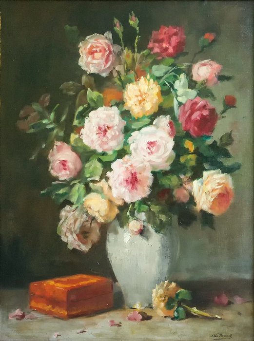 Jan Van Steensel (XIX-XX) - Roses au vase