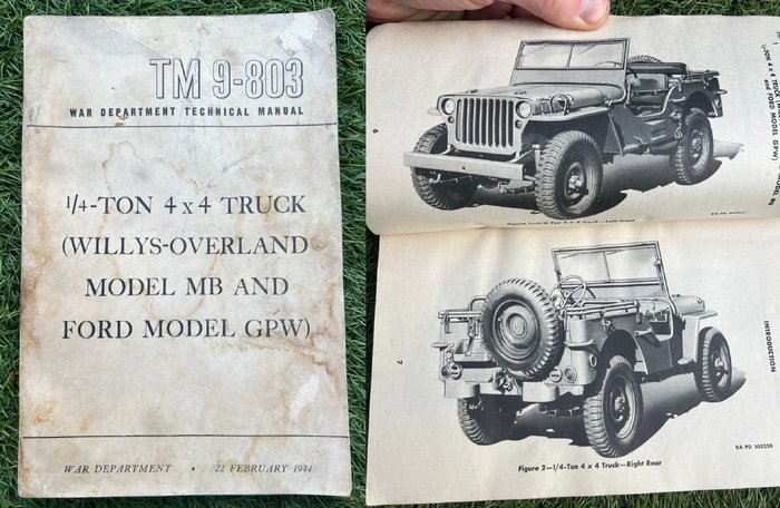 Verenigde Staten van Amerika -  WW2 Official US Army Willys Jeep Mechanic Handbook - For Model MB / Ford Model GPW - TM9-803 - 1944