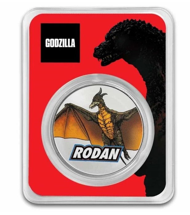 Niue. 2 Dollar Gorilla vs. Monsters 2024 – 999 Feinsilber Farbe Rodan  1 oz  (Ingen mindstepris)