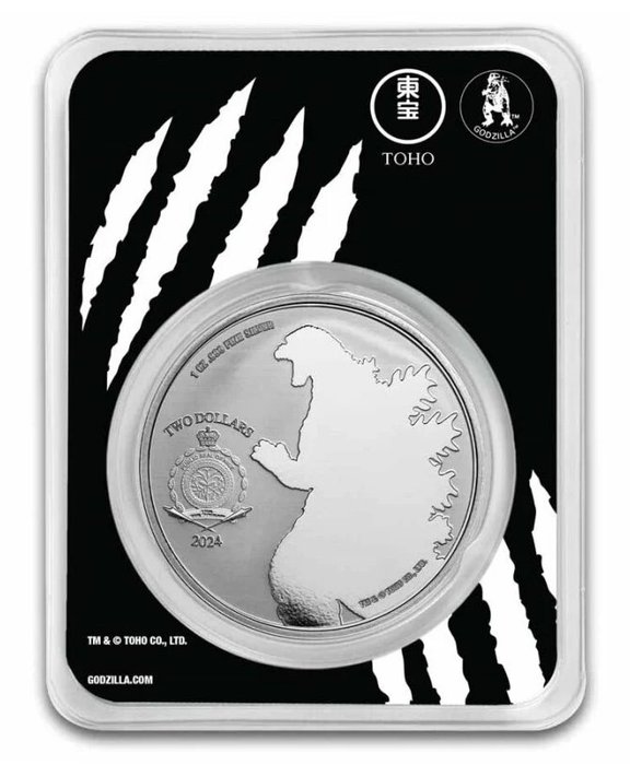 Niue. 2 Dollar Gorilla vs. Monsters 2024 – 999 Feinsilber Farbe Rodan  1 oz  (Ingen mindstepris)