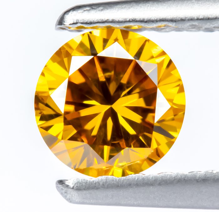 Ingen mindstepris - 1 pcs Diamant  (Naturfarvet)  - 0.34 ct - Rund - Fancy intense Gullig Orange - SI2 - Gem Report Antwerp (GRA)