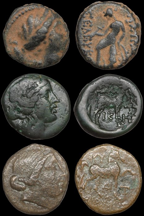 Grækenland (gamle) Lot of 3 Æ coins incl: Macedon Thessalonica Aeolis Kyme Antiochos VIII  (Ingen mindstepris)