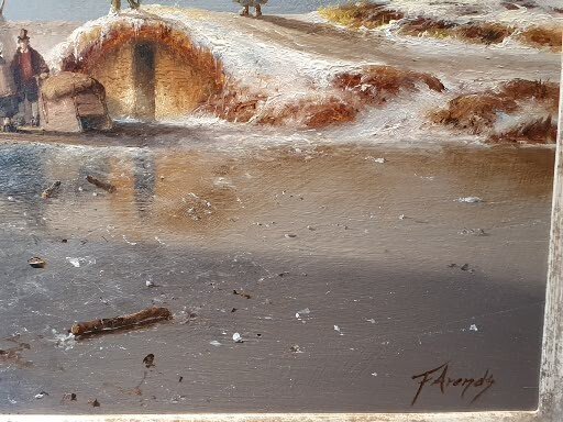 Fred Arends (1949), After - Winterlandschap met veel schaatsers op rivier