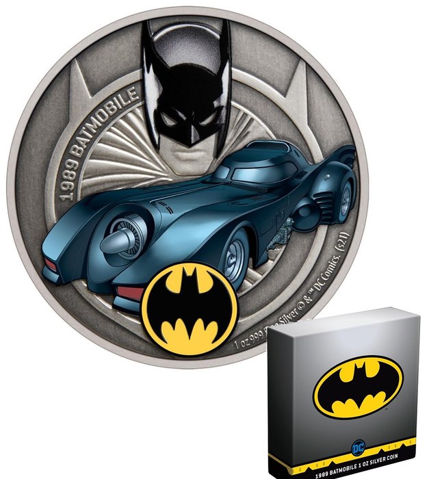 Niue. 2 Dollars 2021 DC Comics - Batman Batmobile 1989, 1 Oz (.999) Proof