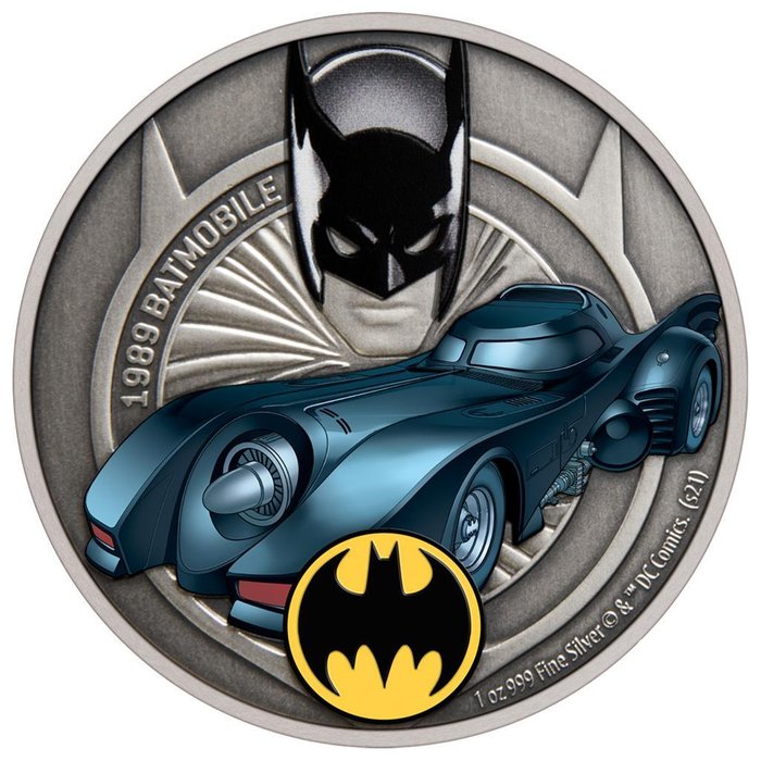 Niue. 2 Dollars 2021 DC Comics - Batman Batmobile 1989, 1 Oz (.999) Proof