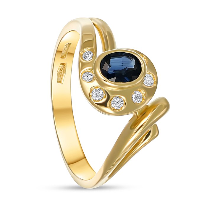 Ring - 18 kraat Gulguld -  0.41ct. tw. Safir - Diamant