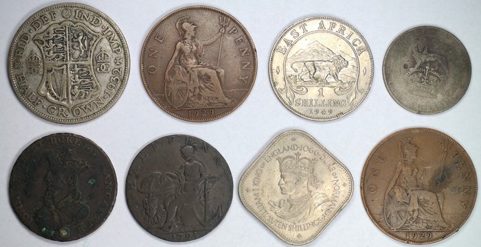 Storbritannien og det britiske imperium. 1793-1966 (Lot of 8 British and Empire coins, Including 2 scare 18th century tokens)  (Ingen mindstepris)