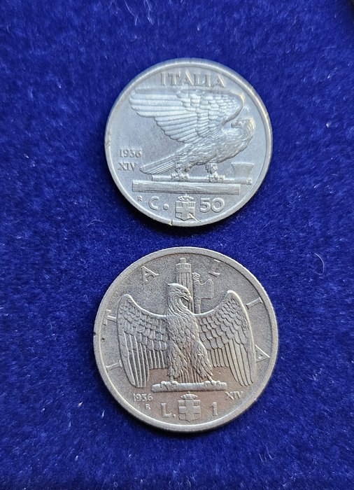 Italien Kongeriget Italien Vittorio Emanuele III di Savoia (1900-1946) 50 Centesimi / 1 Lira 1936 "Impero" (2 Monete)  (Ingen mindstepris)