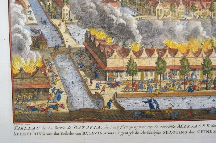 Asien - Indonesien / Jakarta / Batavia; J. van der Schley / De Hondt - Tableau de la Partie Batavia, ou s'est fait proprement le terrible Massacre des Chinois, le 9 Octob. - 1751-1760