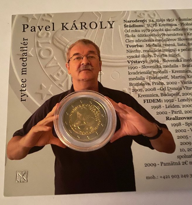 Slovakiet. 2 Euro 2009 "Pavel Karoly" - with signature