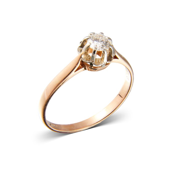 Ring - 18 kraat Hvidguld, Rosaguld -  0.32ct. tw. Diamant (Natur)  - 0,31Ct Dia Solitaire Rose