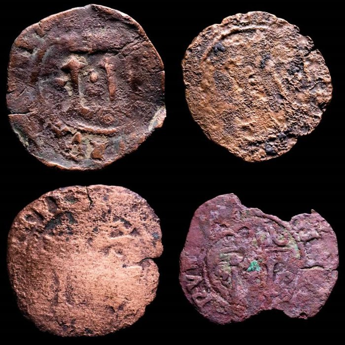 Spanien Carlos and Juana (1504-1555) Lote de (4) IIII maravedís de cobre Santo Domingo (1542) SP  (Ingen mindstepris)