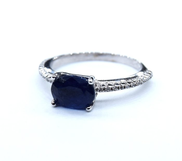 Ring - 18 kraat Hvidguld -  100ct tw Safir - Diamant