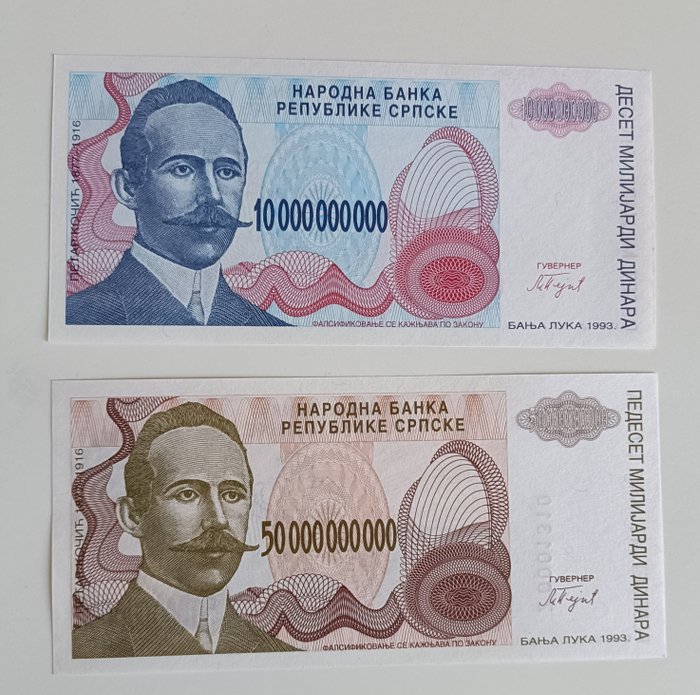 Bosnien og Herzegovina - 10 and 50 Billion Dinara 1993 - Without Serial and Replacement - Pick 159r 160rep  (Ingen mindstepris)