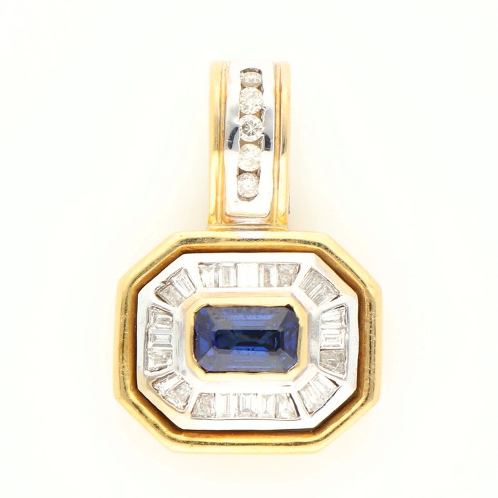 Vedhæng - 18 kraat Gulguld, Hvidguld -  0.05ct. tw. Diamant (Natur)  - Safir