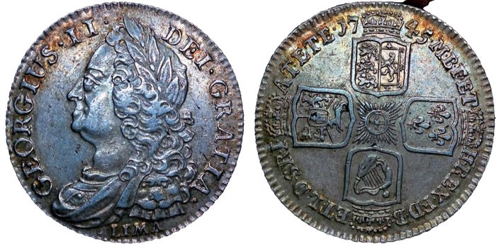 England. Georg 2. af Storbritannien (1727-1760). Shilling 1745