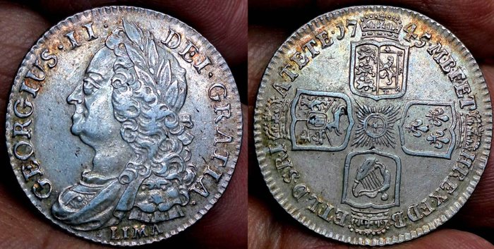 England. Georg 2. af Storbritannien (1727-1760). Shilling 1745