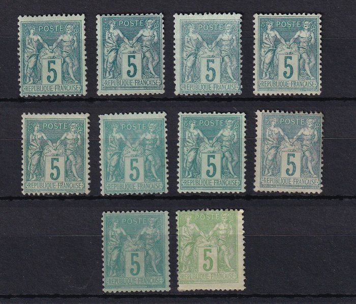 Frankrig 1876/1898 - lager af salvie 5c grøn og grøn gul - Yvert n°75 et 106